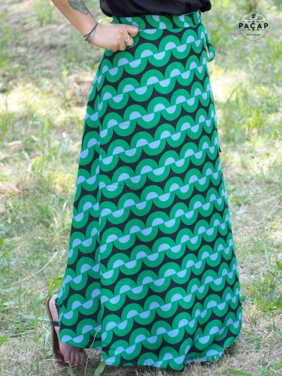 women's long green midi and wrap summer skirt