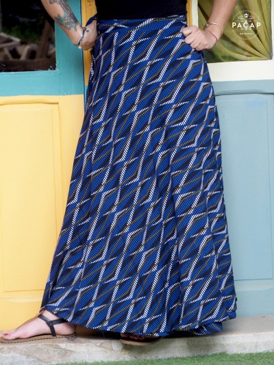 long blue midi skirt for women