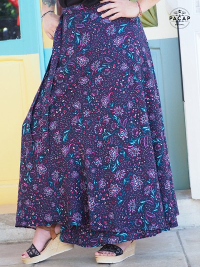 flowing blue floral skirt
