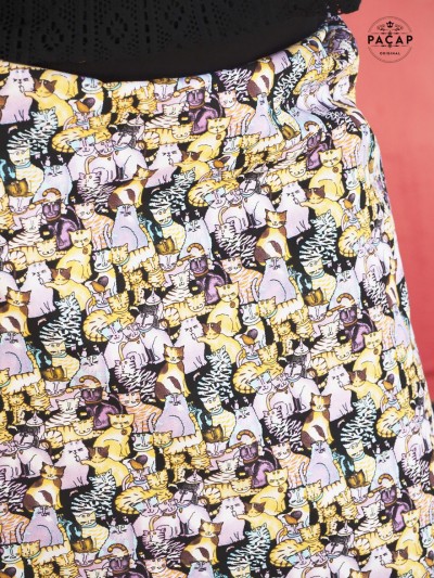 jupe portefeuille motif animalierchat chatin felin visage multicolore