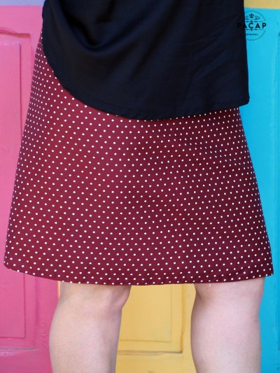 Women's slit skirt in red with polka dots