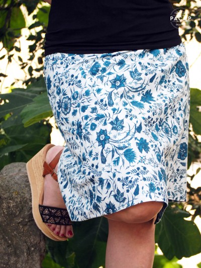 white summer skirt with blue flowers