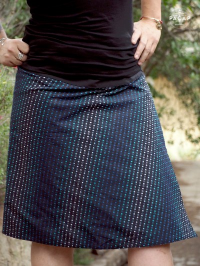 navy blue psychedelic skirt with color gradient polka dots