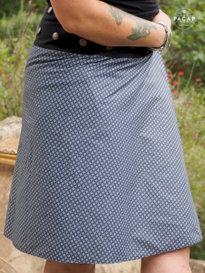 jupe femme bleu marinne micro-motif