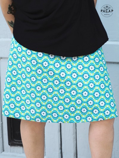 green and blue floral wrap skirt