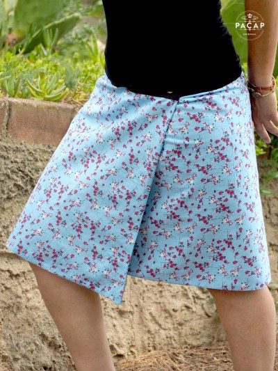 blue floral slit wrap skirt