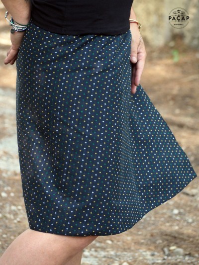 navy blue reversible skirt visible seam jacquard pattern small cross check