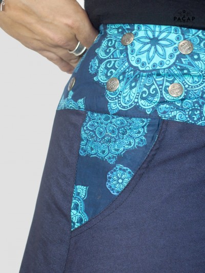jupe à poche ceinture imprimée boutonnée