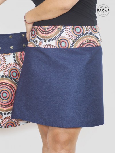 jupe reversible en jean imprimé avec poche coupe trapèze