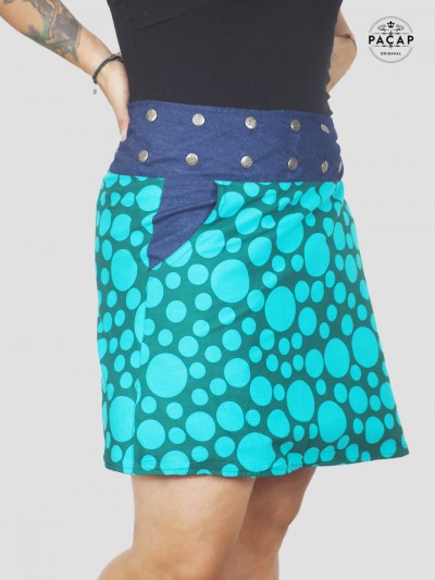 Large women's cotton skirt with polka dot print and integrated pocket