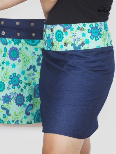 large reversible wrap skirt with green flower print