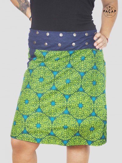 green skirt large size print