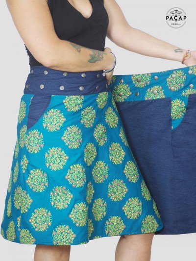 reversible large printed cotton skirt with pockets
