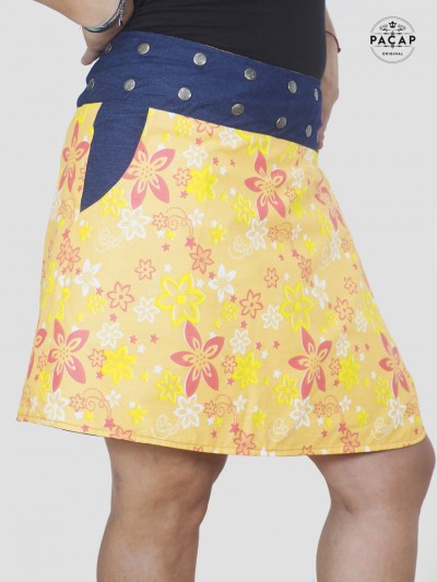 jupe jaune grande taille à fleurs
