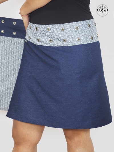 reversible denim skirt belted patterned multi-tailel wrap skirt for women