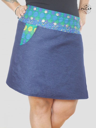 reversible denim knee skirt with pocket for pregnant women
