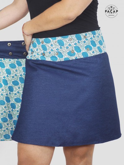 reversible blue denim wrap skirt large size button front