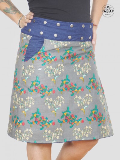 Printed long skirt with large waist pocket