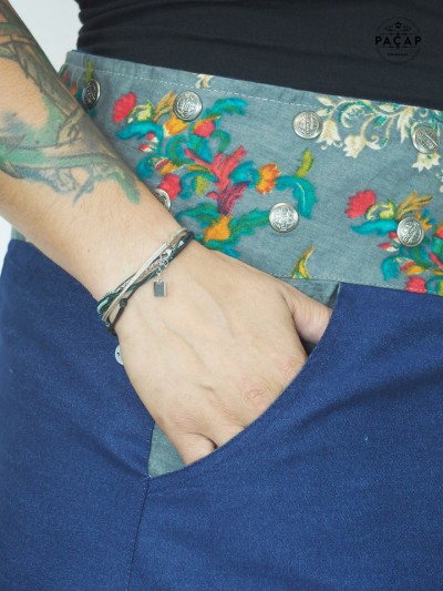 printed belted pocket jean skirt
