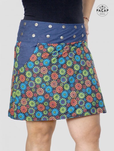 women's printed skirt snap belt