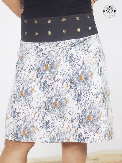 large white skirt ocean print adjustable waist snap button
