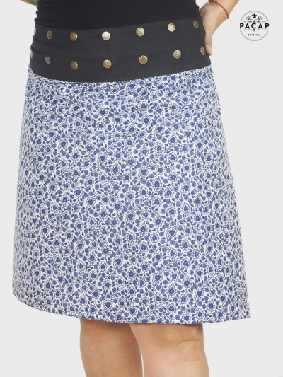 floral skirt printed cotton large waist belt snap buttons