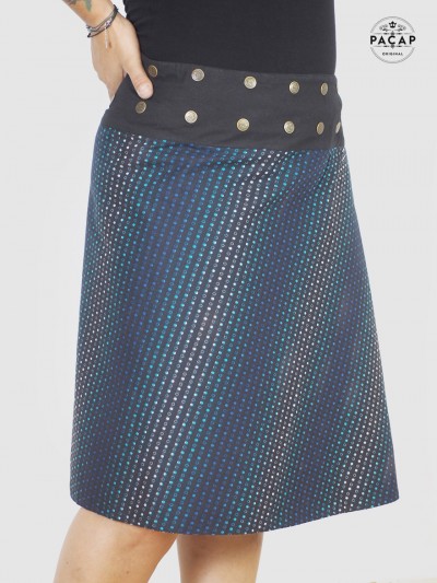 navy blue straight skirt in a gradation of colors with polka-dot pattern for large sizes