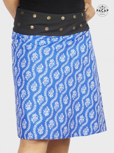 slit skirt large size blue vegetable print