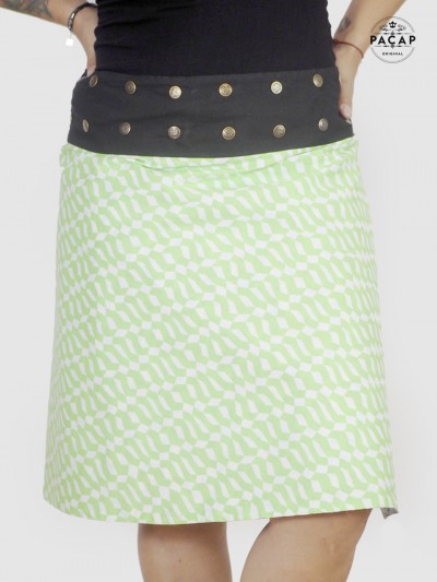Large green printed skirt for round women
