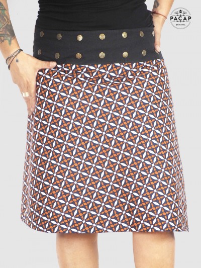 geometric print wrap skirt for women large size belt