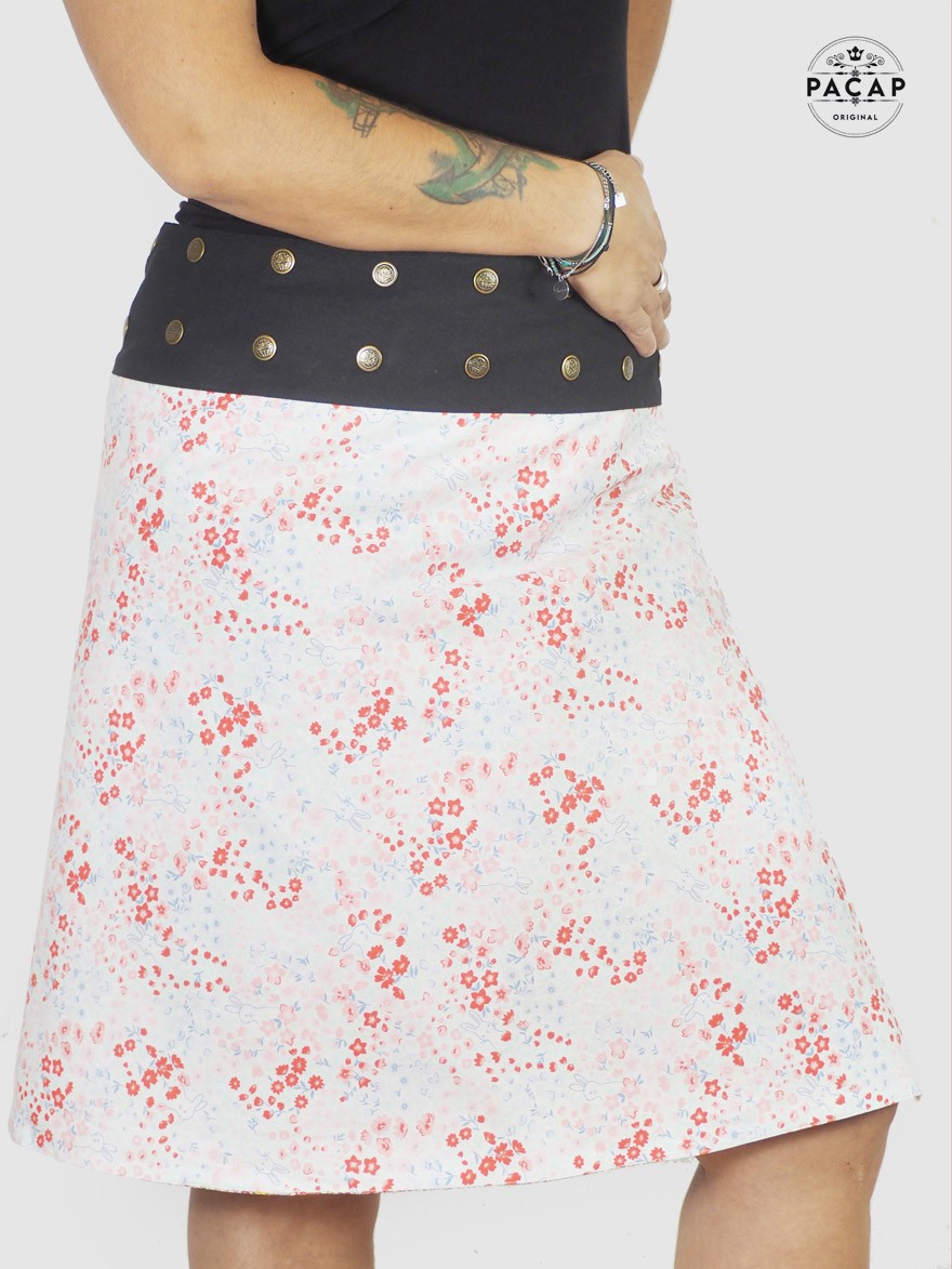 large white reversible skirt with liberty print and bunnies