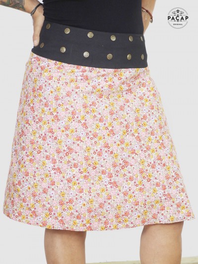 jupe portefeuille réversible pour femme ronde taille haut motif liberty multicolore