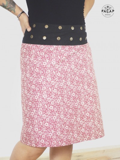 one-size-fits-all adjustable red skirt with flower motif