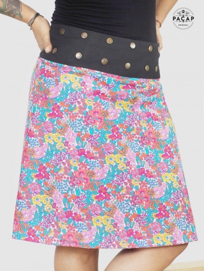 jupe grande taille trapèze afleurs multicolore en Coton
