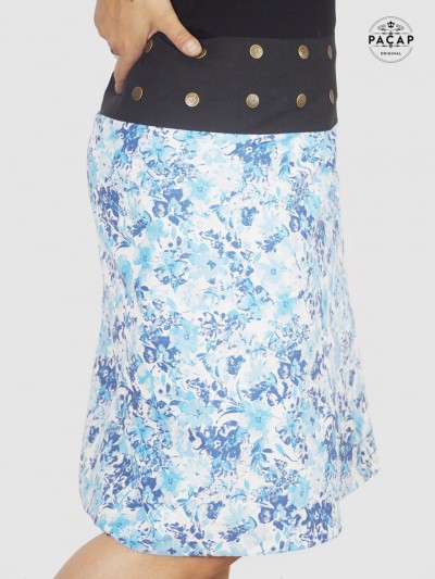 blue skirt watercolor flower print soft cotton for large size