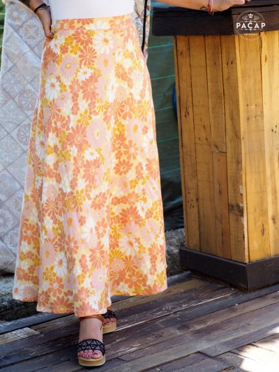 yellow floral wrap skirt one size fits all fluid fabric