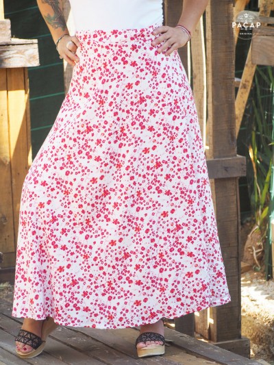 white summer skirt in red liberty print viscose
