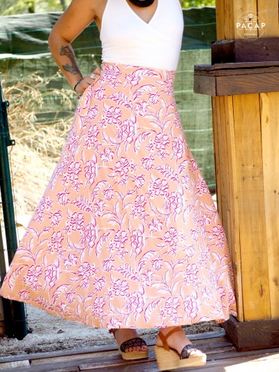 pastel floral flared skirt for women