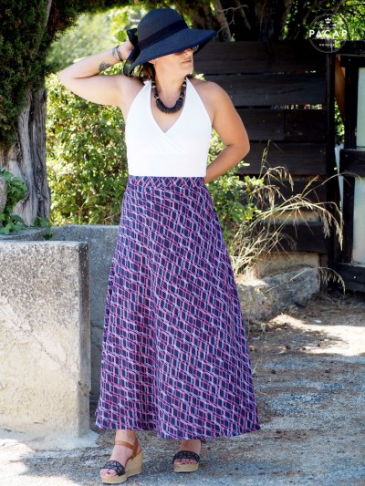 women's printed flowing skirt with adjustable high waist