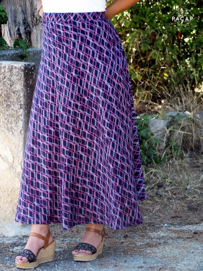 women's blue printed long slit skirt