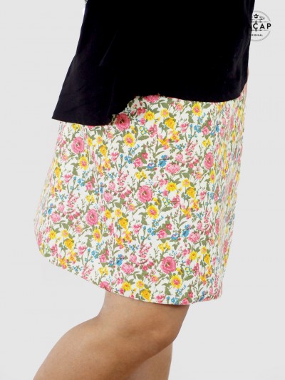 pink liberty print slit skirt snap belt