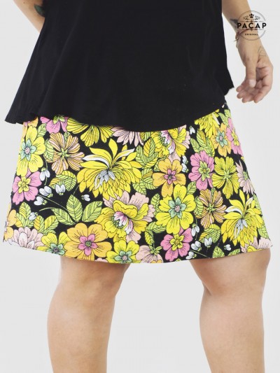 short black wrap skirt with yellow flowers