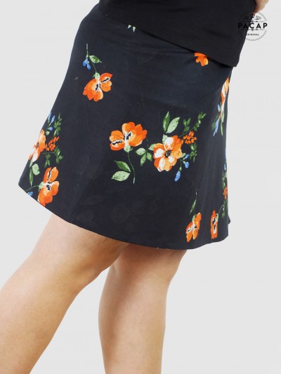 jupe droite imprimée a fleurs longueur genoux