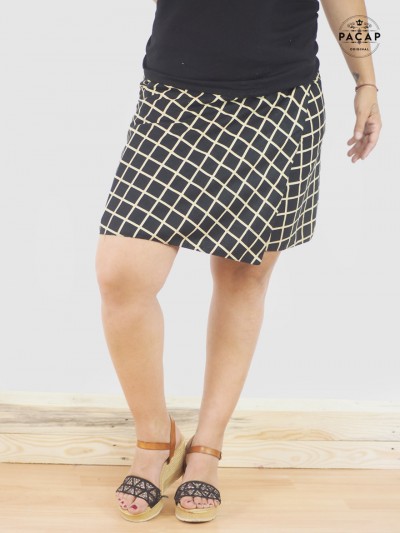 women's black check trapeze skirt on cotton