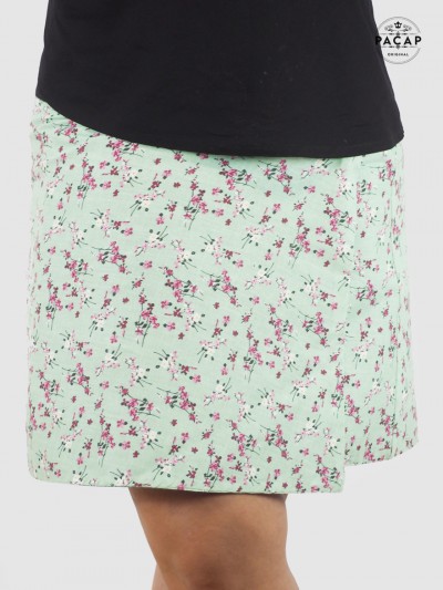 women's green wrap skirt liberty print button belt
