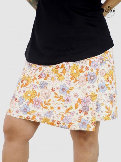 reversible trapeze skirt with multicolored flowers