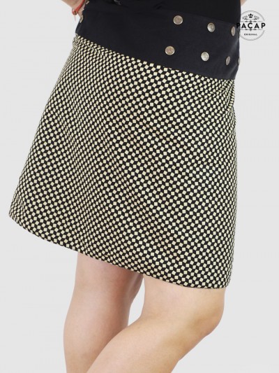 chic women's wrap skirt black small check