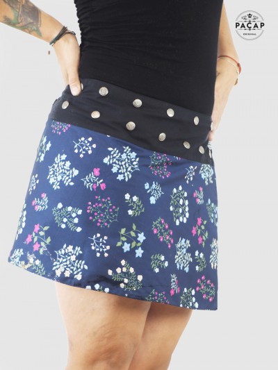 women's blue floral mini skirt