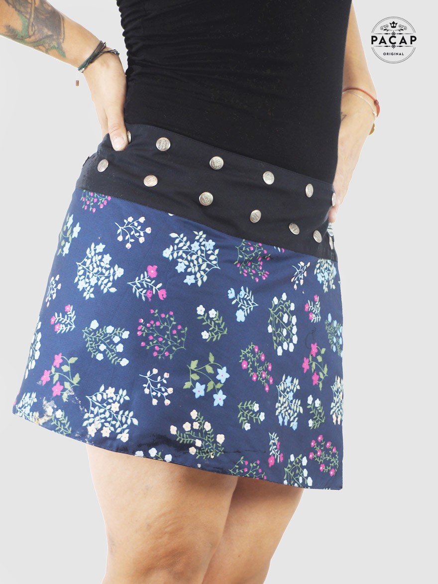 women's blue floral mini skirt