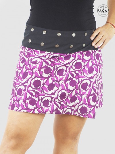 mini jupe femme imprimé mauve motif violet